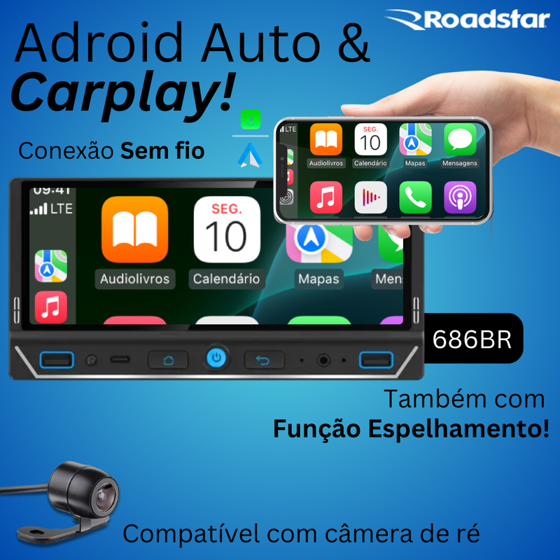 Central Multimídia Slim Mp5 Wifi Bluetooth Carplay Premium