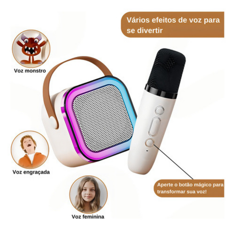 Caixa Som Karaokê Bluetooth Infantil 2 Microfone Led Premium