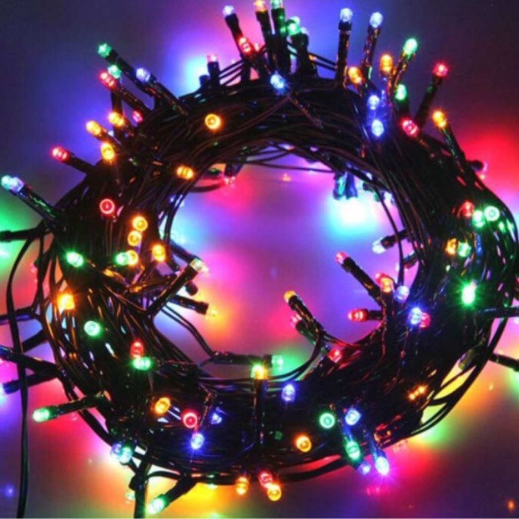 10 Pisca Pisca Natal 10m 100 Led Fixo Colorido Macho Femea - Fio Verde