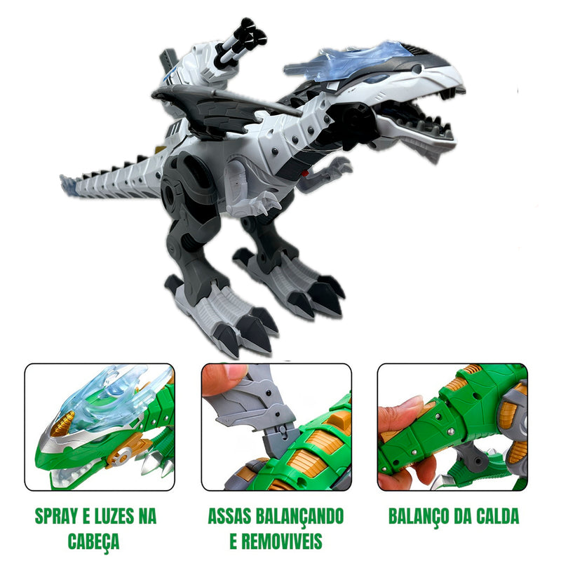 Dragão Robo Brinquedo Dinossauro Anda Bate Asas Solta Fumaça