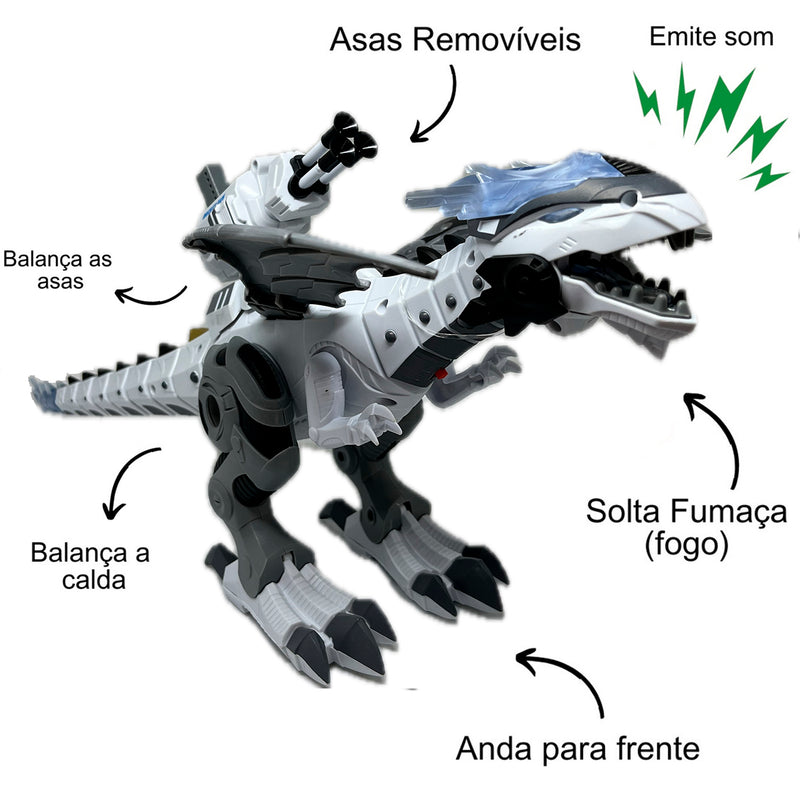 Dragão Robo Brinquedo Dinossauro Anda Bate Asas Solta Fumaça