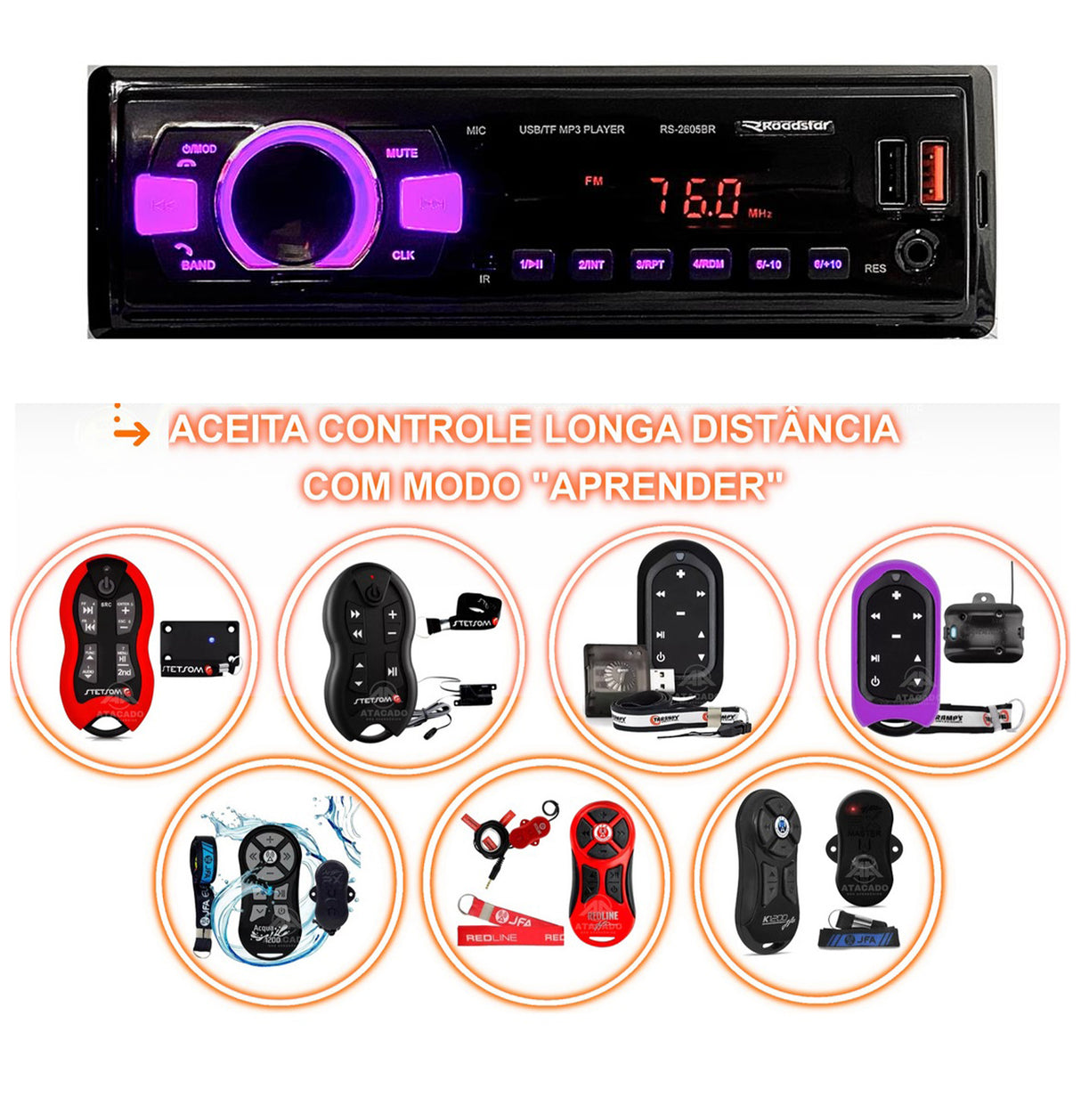 Radio Automotivo Bluetooth Potente Com 7 Led Pendrive Premium