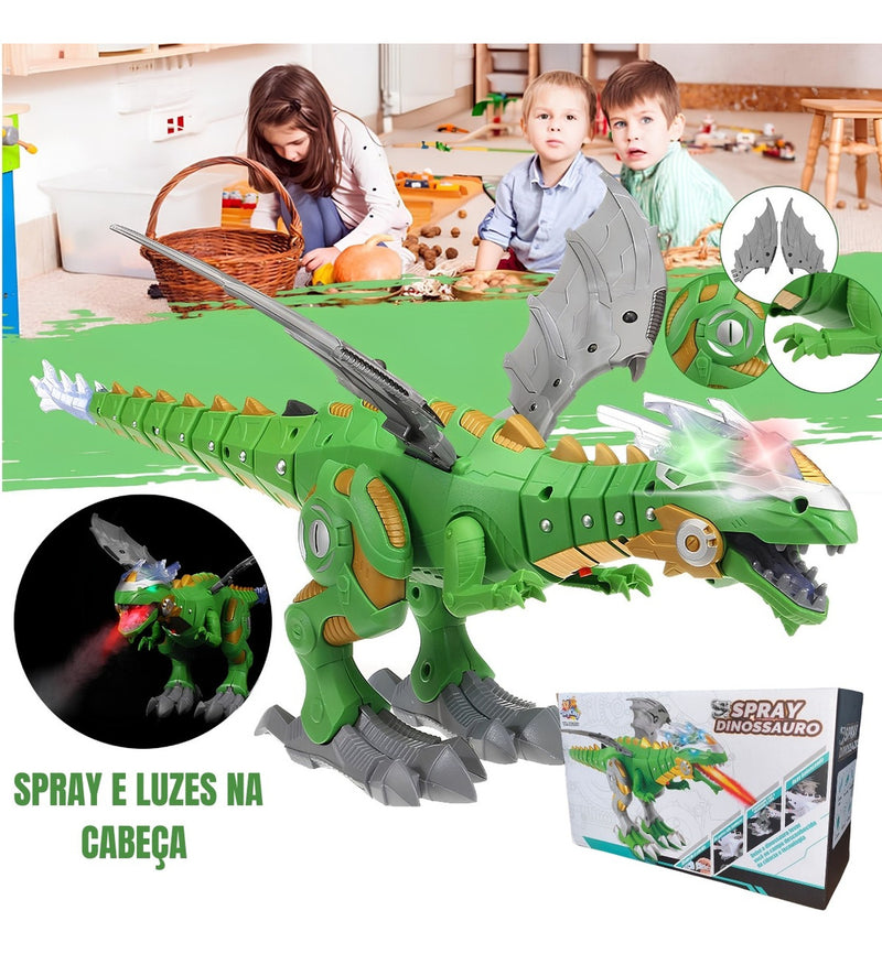 Dragão Robo Brinquedo Dinossauro Anda Bate Asas Solta Fumaça