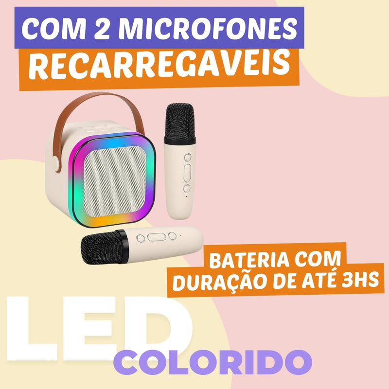 Caixa Som Karaokê Bluetooth Infantil 2 Microfone Led Premium