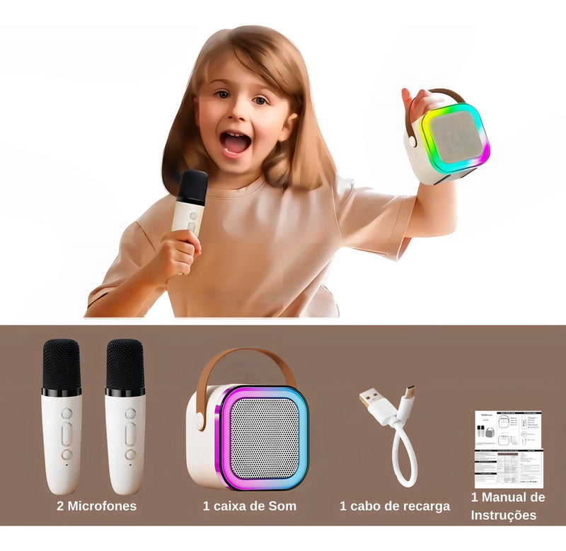 Caixa Som Karaokê Bluetooth Infantil 2 Microfone Led Premium