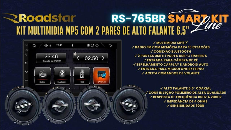 Multimidia 7 Pol Bluetooth Carplay + 4 Alto Falante Premium