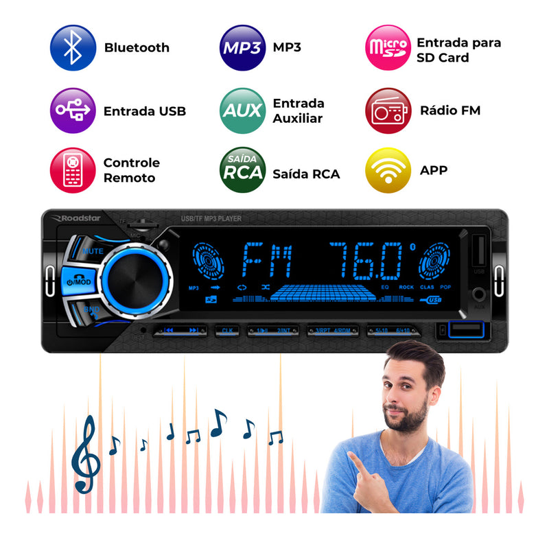 Radio Automotivo Bluetooth Potent 240w Varios Led Acc Longa Distancia