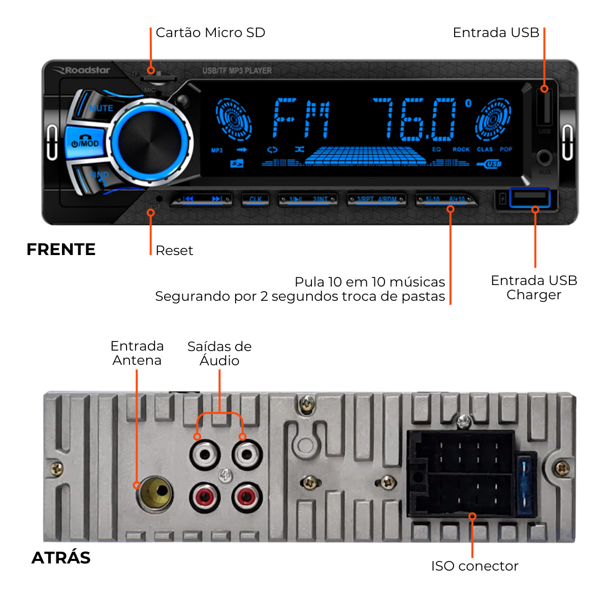 Radio Automotivo Bluetooth Potent 240w Varios Led Acc Longa Distancia
