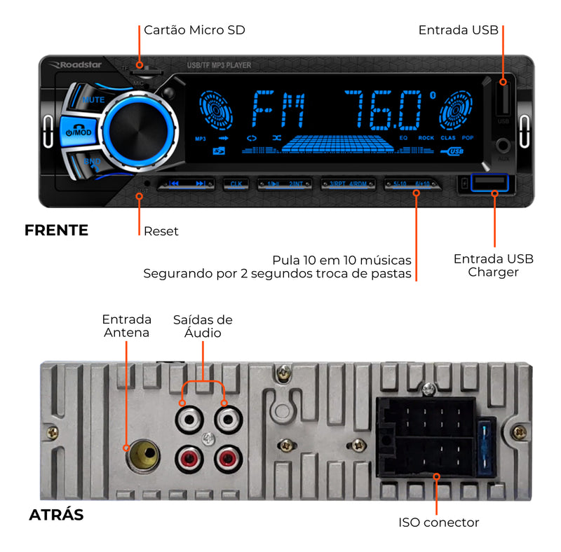 Radio Automotivo Bluetooth Potent 240w Varios Led Acc Longa Distancia