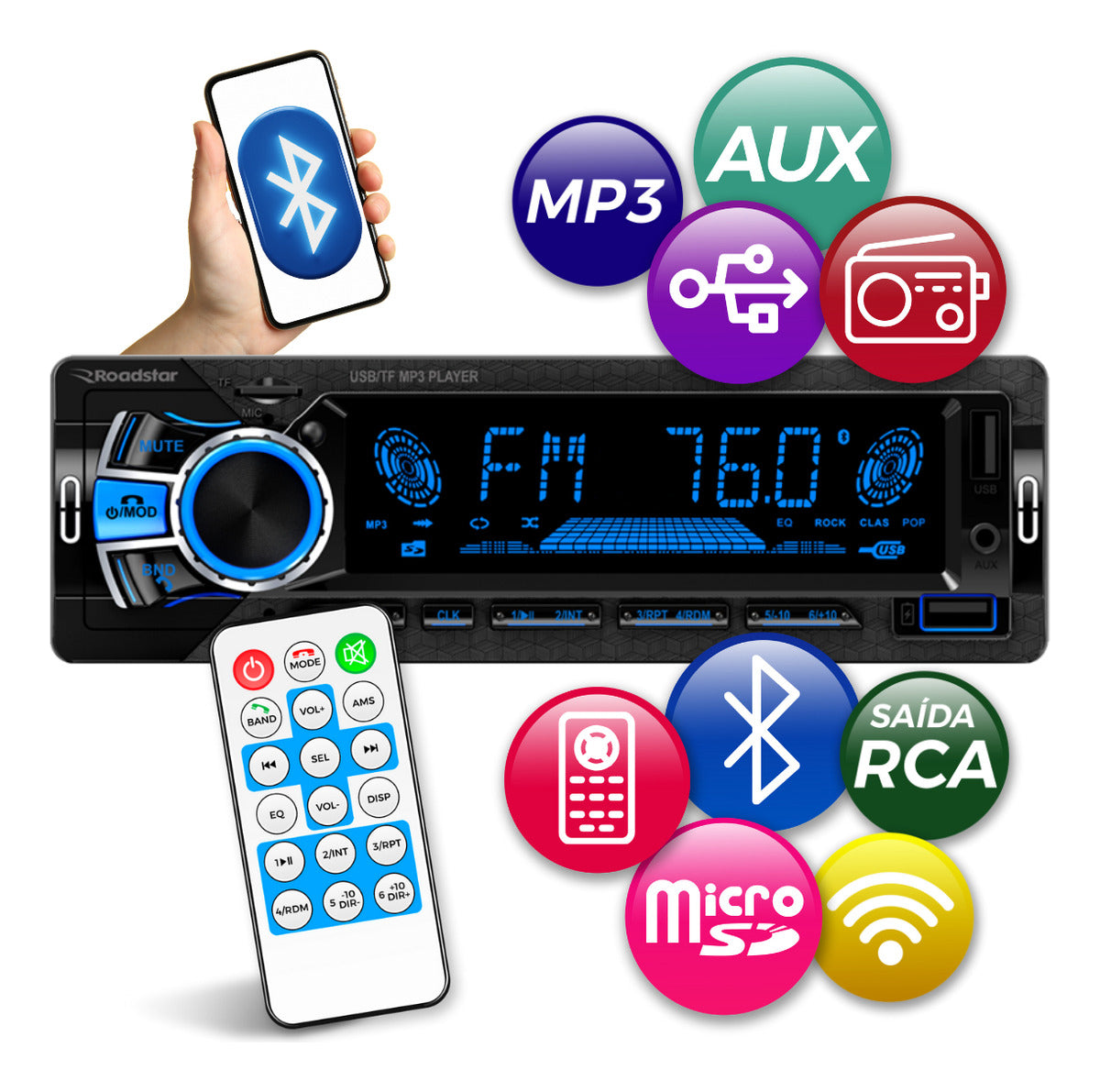 Radio Automotivo Bluetooth Potent 240w Varios Led Acc Longa Distancia