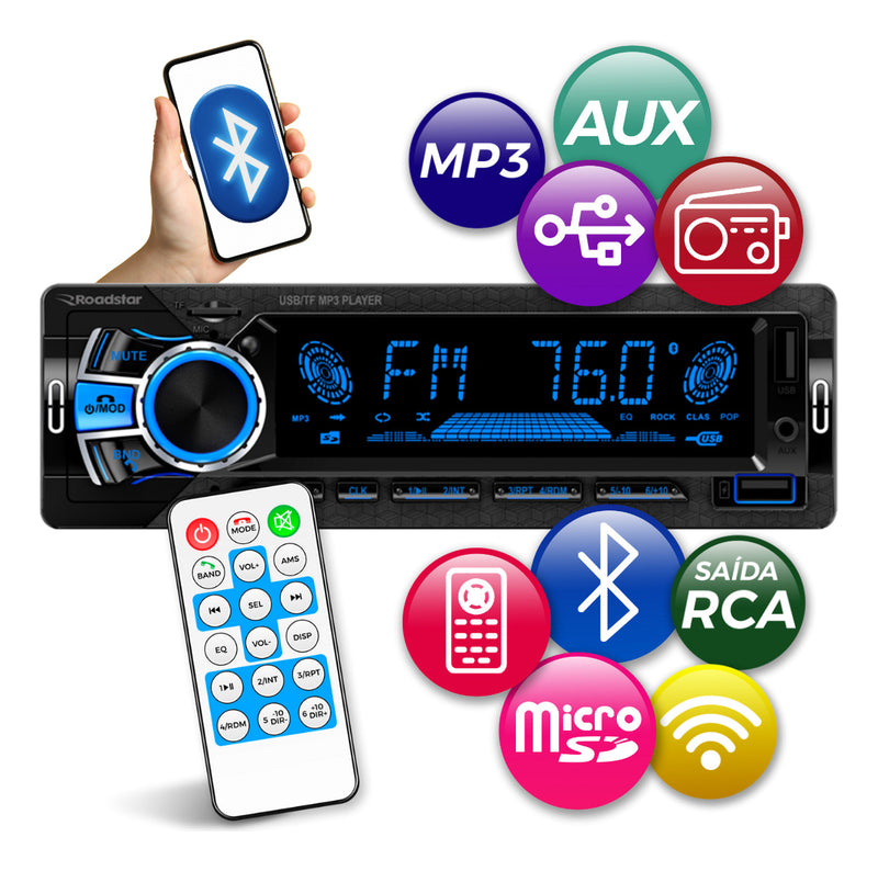 Radio Automotivo Bluetooth Potent 240w Varios Led Acc Longa Distancia