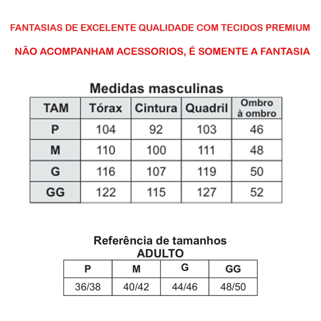 Festa Fantasia Halloween Masculino Adulto Luxo Carnaval Premium