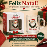 5 Caneca Feliz Natal Vidro Com Caixa Presente Revenda Premium