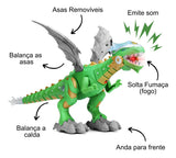 Dragão Robo Brinquedo Dinossauro Anda Bate Asas Solta Fumaça