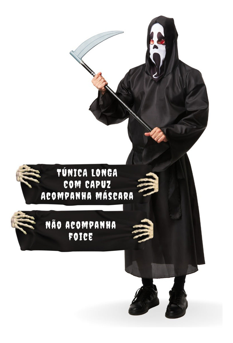 Fantasia Halloween Masculino Morte Adulto Luxo Premium Carnaval
