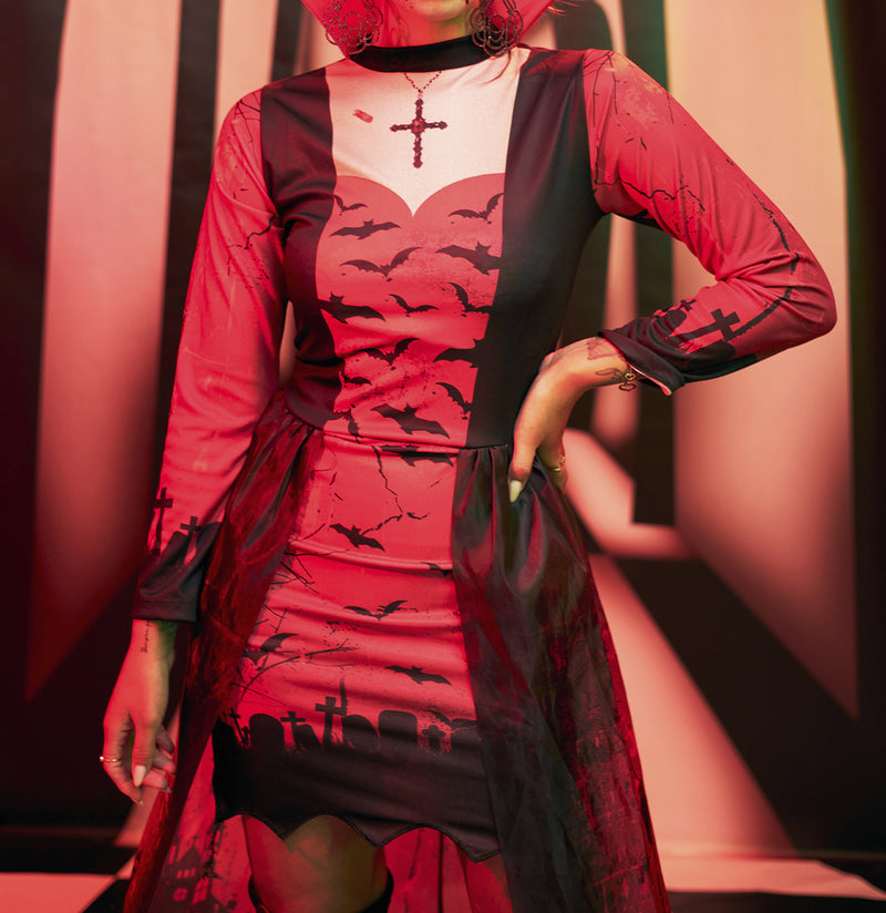 Festa Fantasia Hallowen Feminino Adulto Vampira Luxo Premium