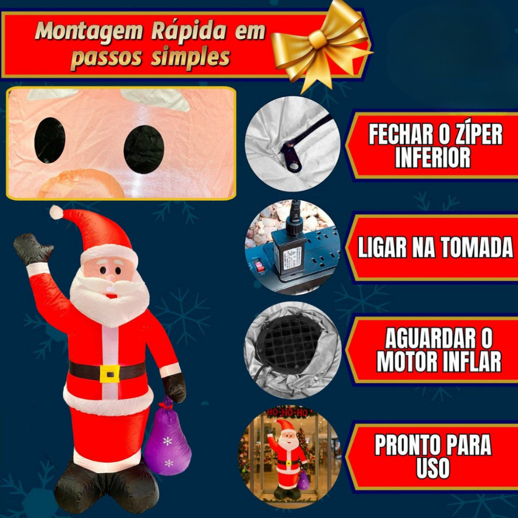 Papai Noel Inflável Natal Gigante Grande Enfeite Decoração Premium