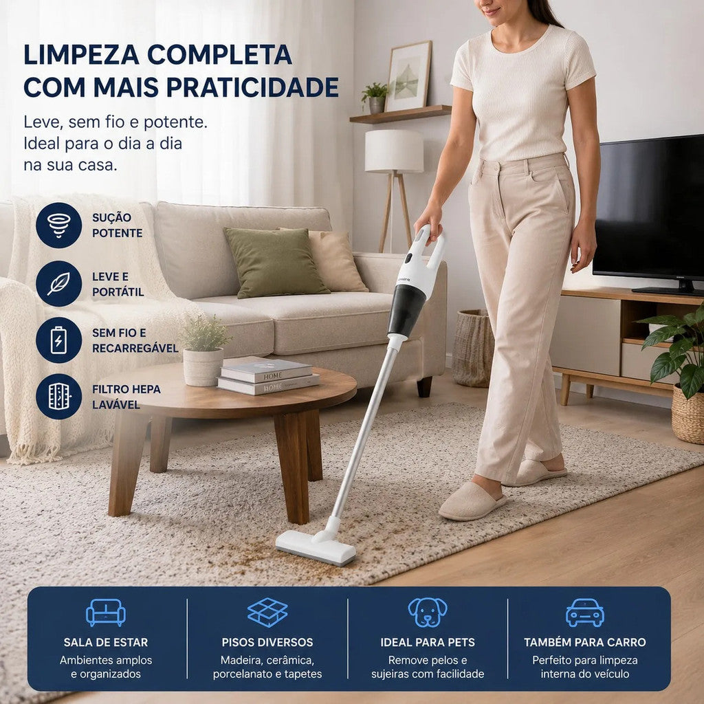 Aspirador De Pó Sem Fio Portátil Recaregável 120w Casa Carro