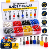 Kit 1250 Terminais Ilhós Tubular Para Fios Elétricos Cobre Com Estojo