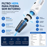 Aspirador De Pó Sem Fio Portátil Recaregável 120w Casa Carro