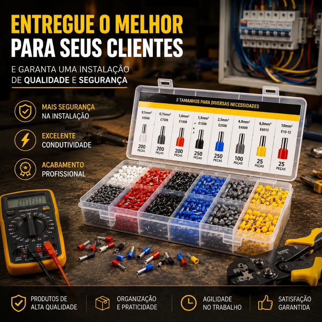 Kit 1250 Terminais Ilhós Tubular Para Fios Elétricos Cobre Com Estojo