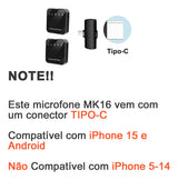 Microfone Lapela Sem Fio Duplo Profissional Android Tipo C Premium